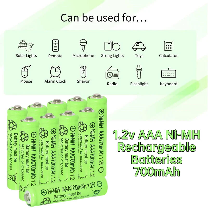 24 Pack AAA Rechargeable Batteries, 700mAh 1.2V Ni-MH Triple A Batteries High Capacity for Garden Landscaping Solar Lights