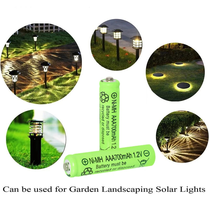 24 Pack AAA Rechargeable Batteries, 700mAh 1.2V Ni-MH Triple A Batteries High Capacity for Garden Landscaping Solar Lights