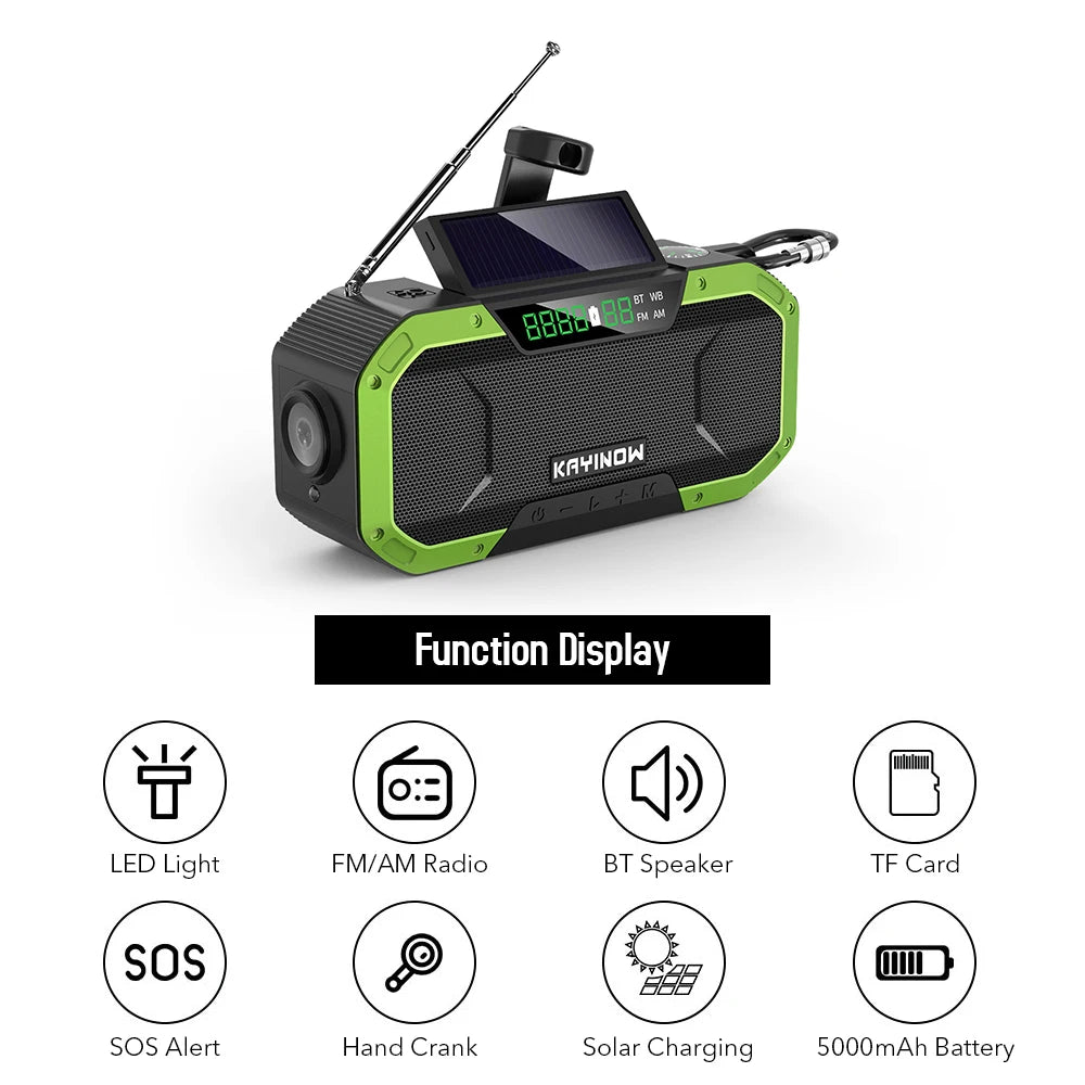 2023 KAYINOW Portable Emergency Solar Hand Crank Radio 5000mAh Power Bank Cranker Flash Light Camping Radio Survival Kit Radio