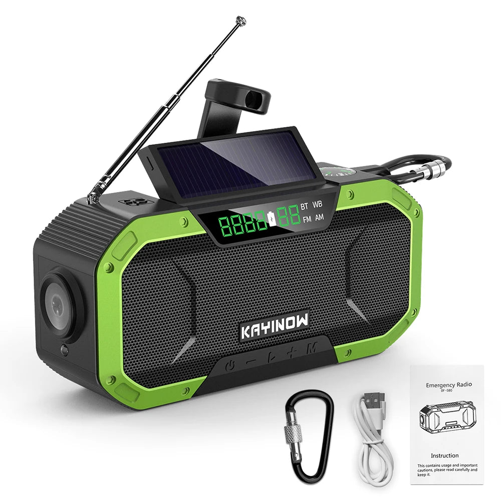 2023 KAYINOW Portable Emergency Solar Hand Crank Radio 5000mAh Power Bank Cranker Flash Light Camping Radio Survival Kit Radio