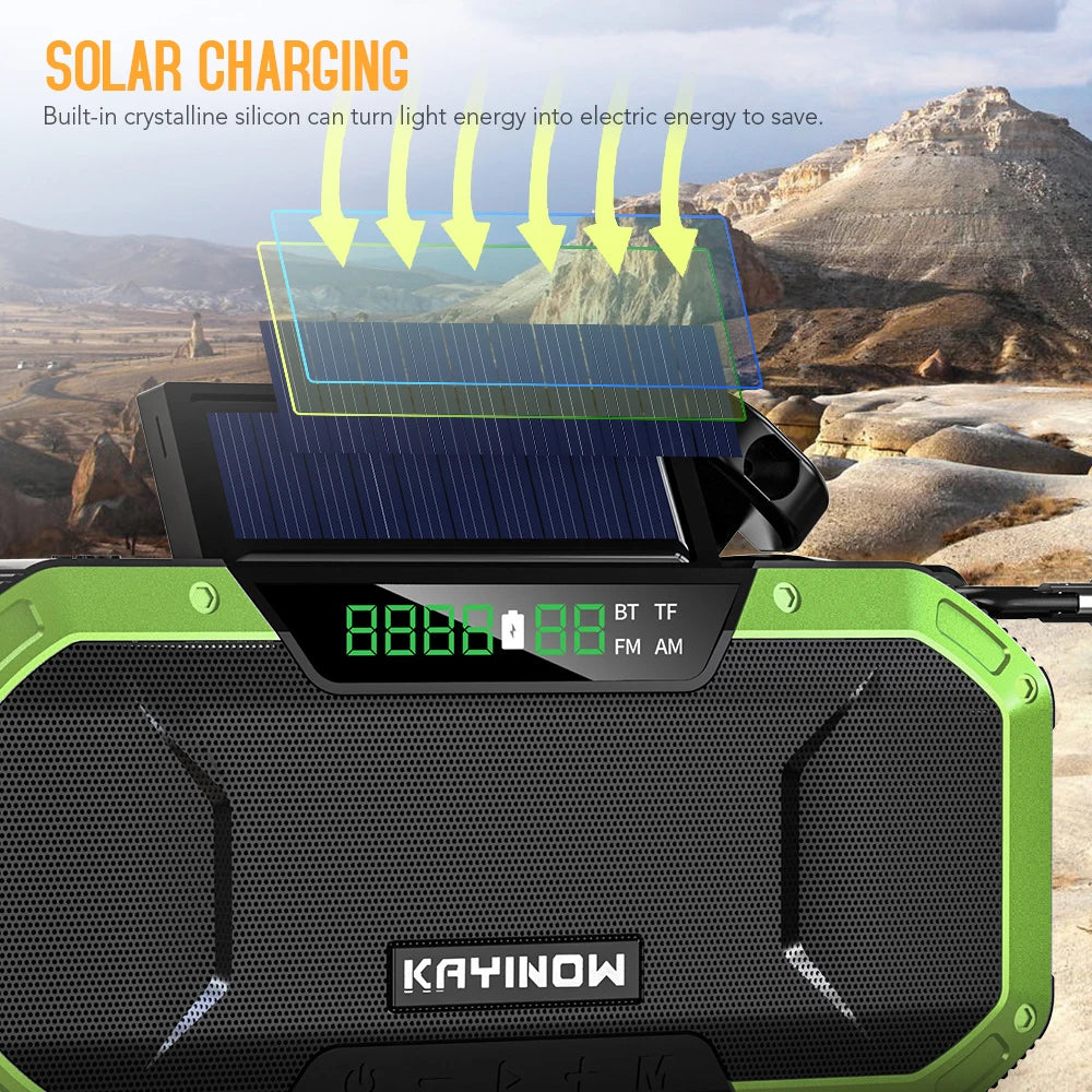 2023 KAYINOW Portable Emergency Solar Hand Crank Radio 5000mAh Power Bank Cranker Flash Light Camping Radio Survival Kit Radio