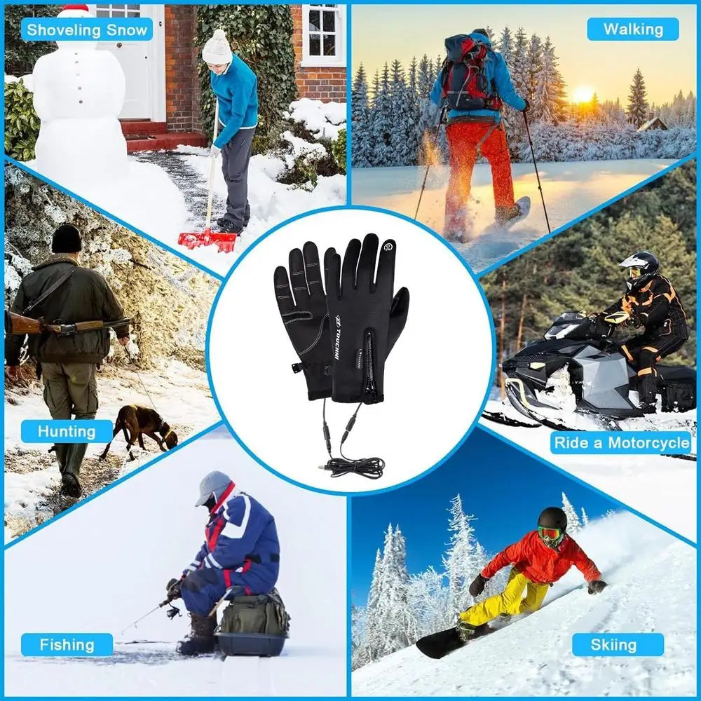 Electric Heating Gloves Touch-screen Cold Weather Ski Gloves USB Rechargeable Winter Hand Warmer Waterproof Windproof Thermal
