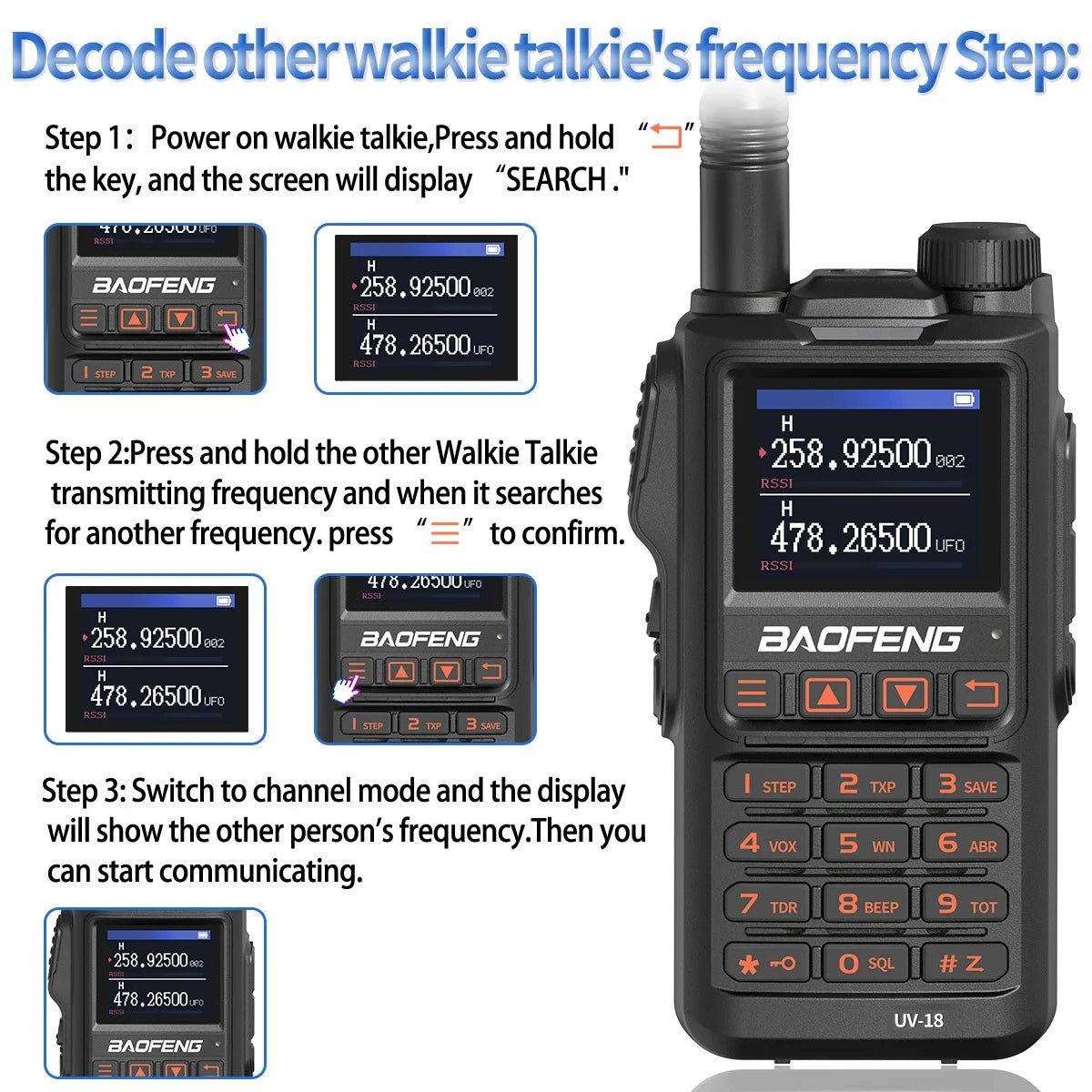 Baofeng UV-18 Non-GPS Walkie Talkie 5W Wireless Copy Frequency 999CH NOAA Long Range Type-C Ham Two Way Radio NO GPS
