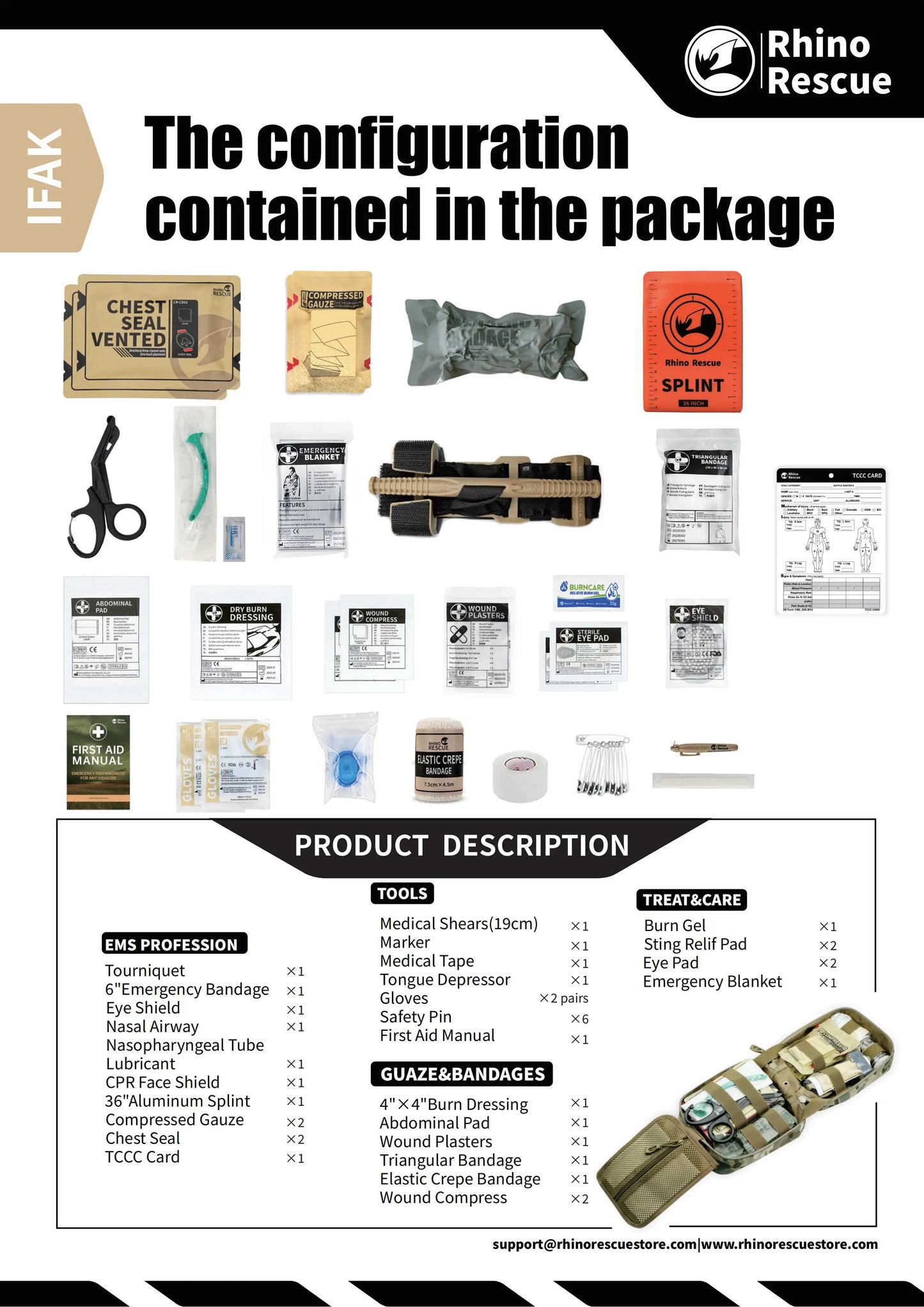 RHINO RESCUE-SE IFAK Trauma First Aid Kit Molle Medical Pouch for Car Home Travel Hiking and Camping,Emergency Survival Gear