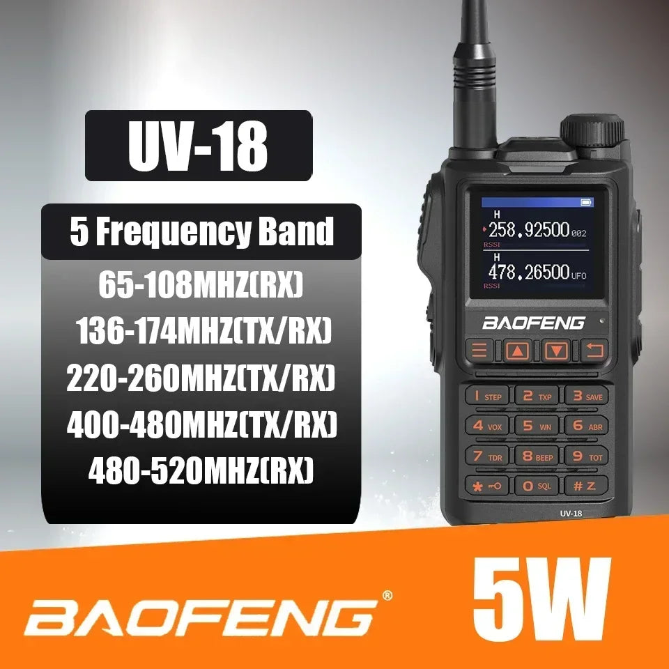 Baofeng UV-18 Non-GPS Walkie Talkie 5W Wireless Copy Frequency 999CH NOAA Long Range Type-C Ham Two Way Radio NO GPS