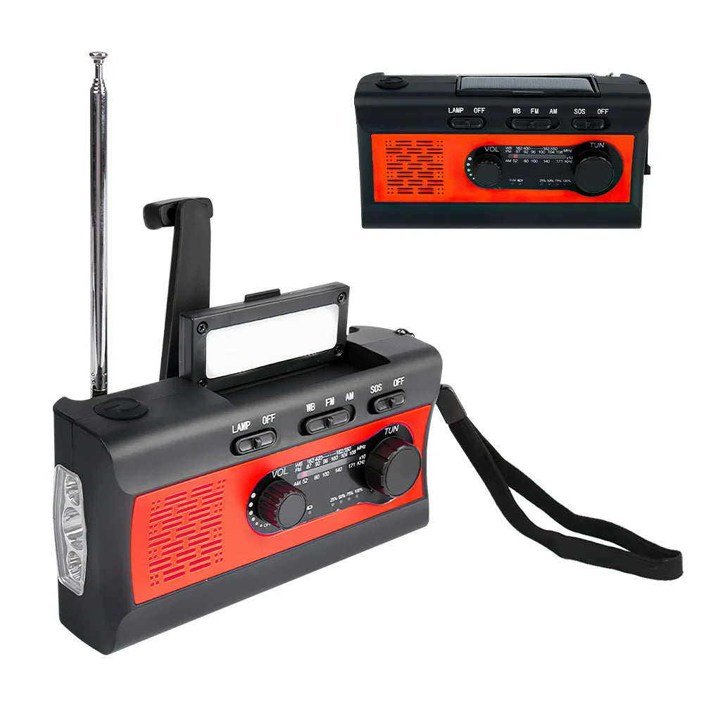 2000mAh Portable Flashlights Multifunctional AM FM Radio with LED Reading Lamp Solar Hand Crank USB Rechargeable Emergency Torch