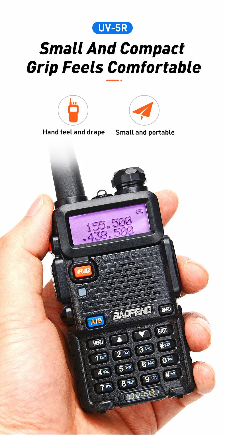 1/2pcs Baofeng Original Uv-5r With LCD High Power Walkie Talkie Radio Comumicador Dmr Vhf Walkman Two Way Radio Dual Band