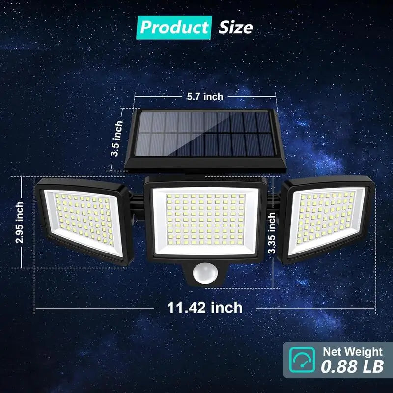Tuffenough Solar Outdoor Lights 2500LM 210 LED Security Lights with Remote Control,3 Heads Motion Sensor Lights, IP65 Waterproof