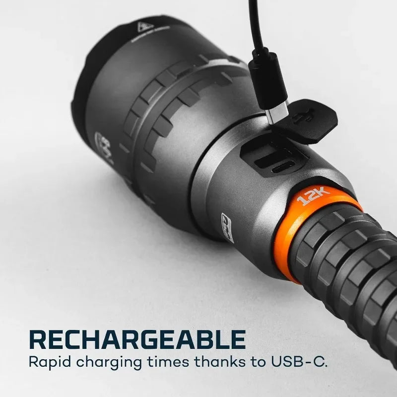 NEBO 12000 Rechargeable Flashlight with 2x Zoom, 5 Light Modes, Waterproof (IP67), and Power Bank, Bright Flashlight for Everday