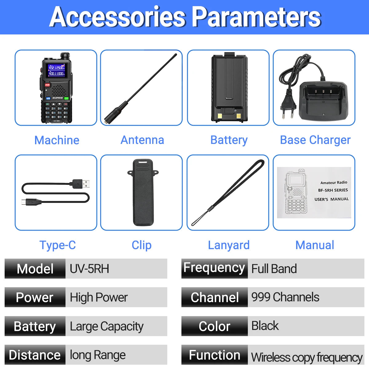 UV 5RH Pro Max 15W Air Band Walkie Talkie Long Range Wirless Copy Frequency Two Way Ham Radio Type-C Baofeng UV 5R Transceiver