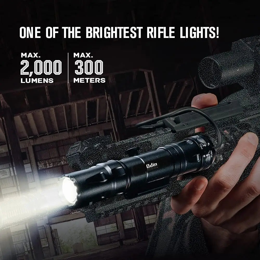 OLIGHT Odin 2000 Lumens Picatinny Rail Mounted Rechargeable Tactical Flashlight Remote Pressure Switch 300 Meters Beam Distance