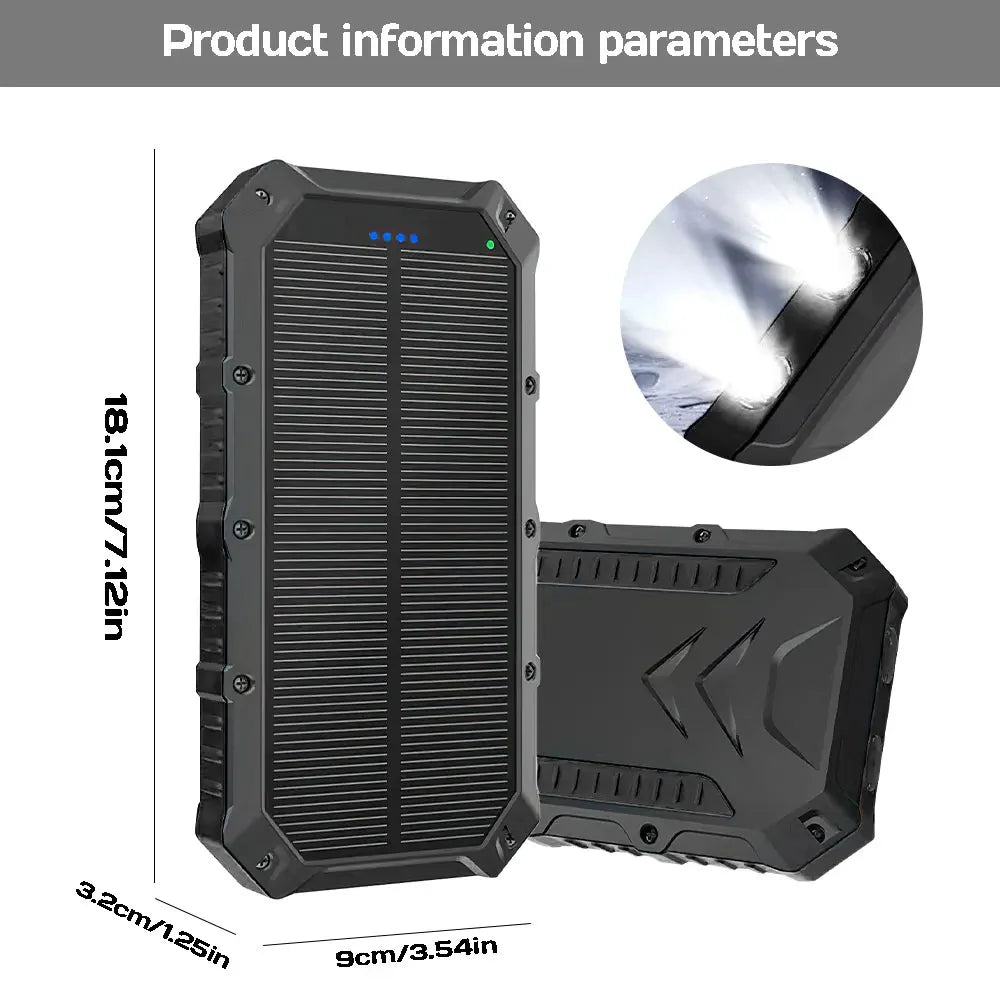 20000mAh Solar Power Bank Portable Charging Power Bank External Battery Charger with Strong Light Double Led Light for iphone