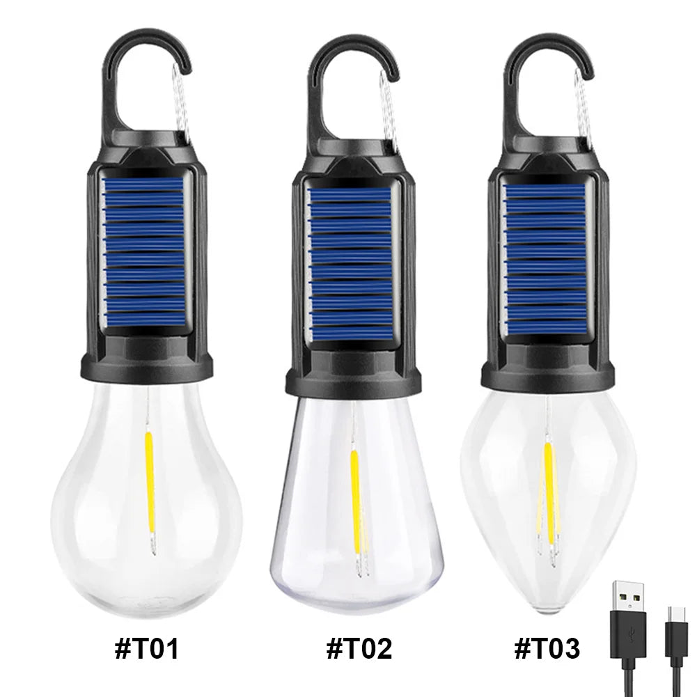 Solar Powered LED Camping Lamp USB Rechargeable Waterproof 400mAh 100LM Tent Light Portable Handheld Lamp for Outdoor Lighting