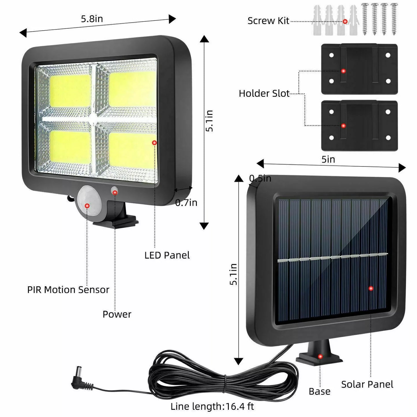 128 COB LED Solar PIR Motion Sensor Wall Light Lighting Outdoor Garden Yard Lamp