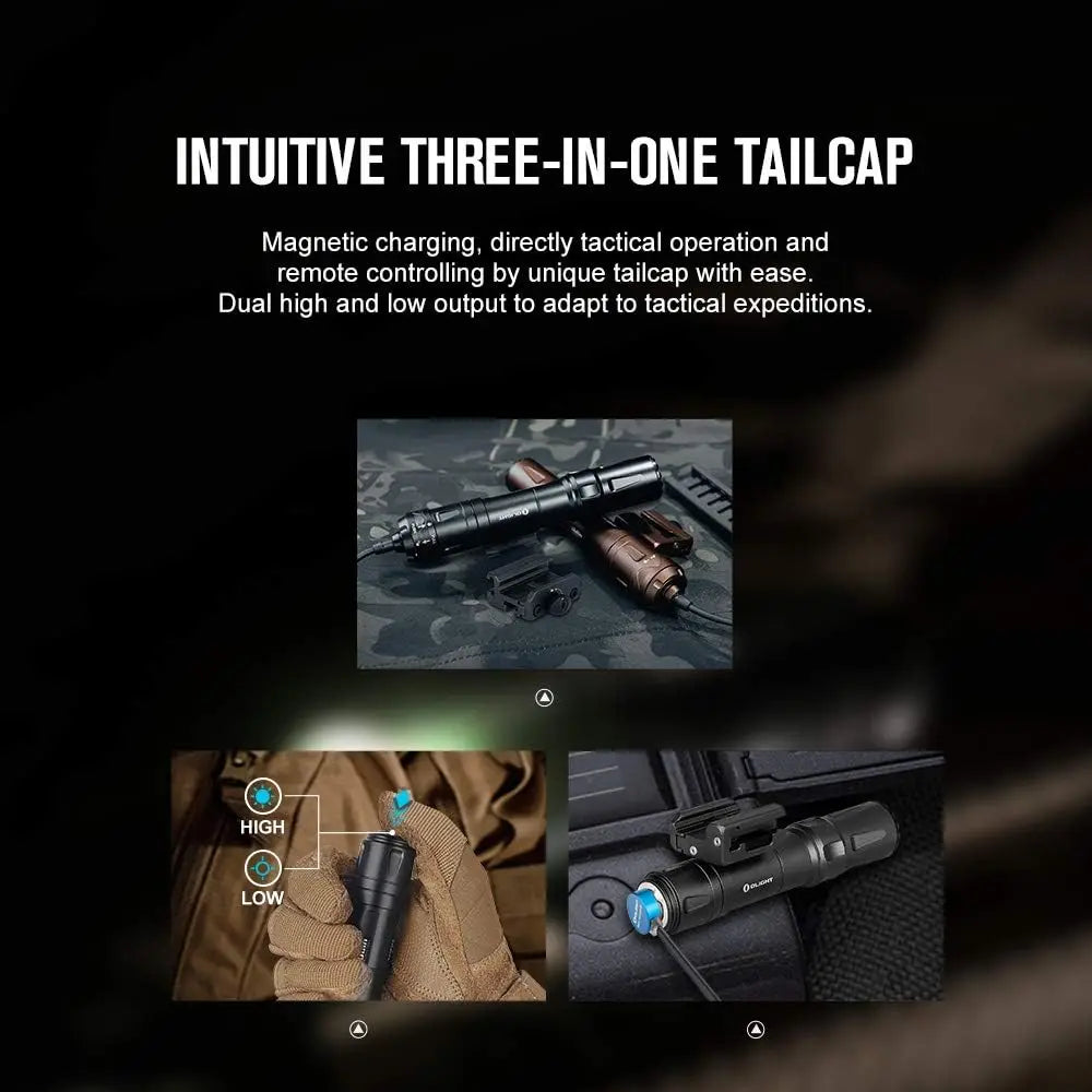 OLIGHT Odin 2000 Lumens Picatinny Rail Mounted Rechargeable Tactical Flashlight Remote Pressure Switch 300 Meters Beam Distance