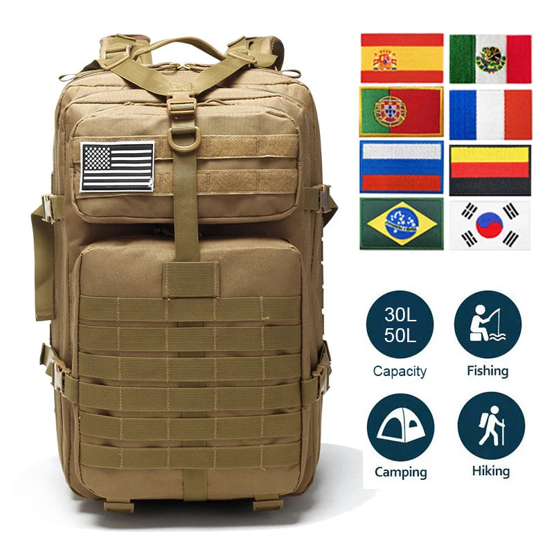 30L/50L Tactical Backpack Men Hiking Camping Backpack Waterproof Rucksacks Army Outdoor Camping Trekking Hunting Bag