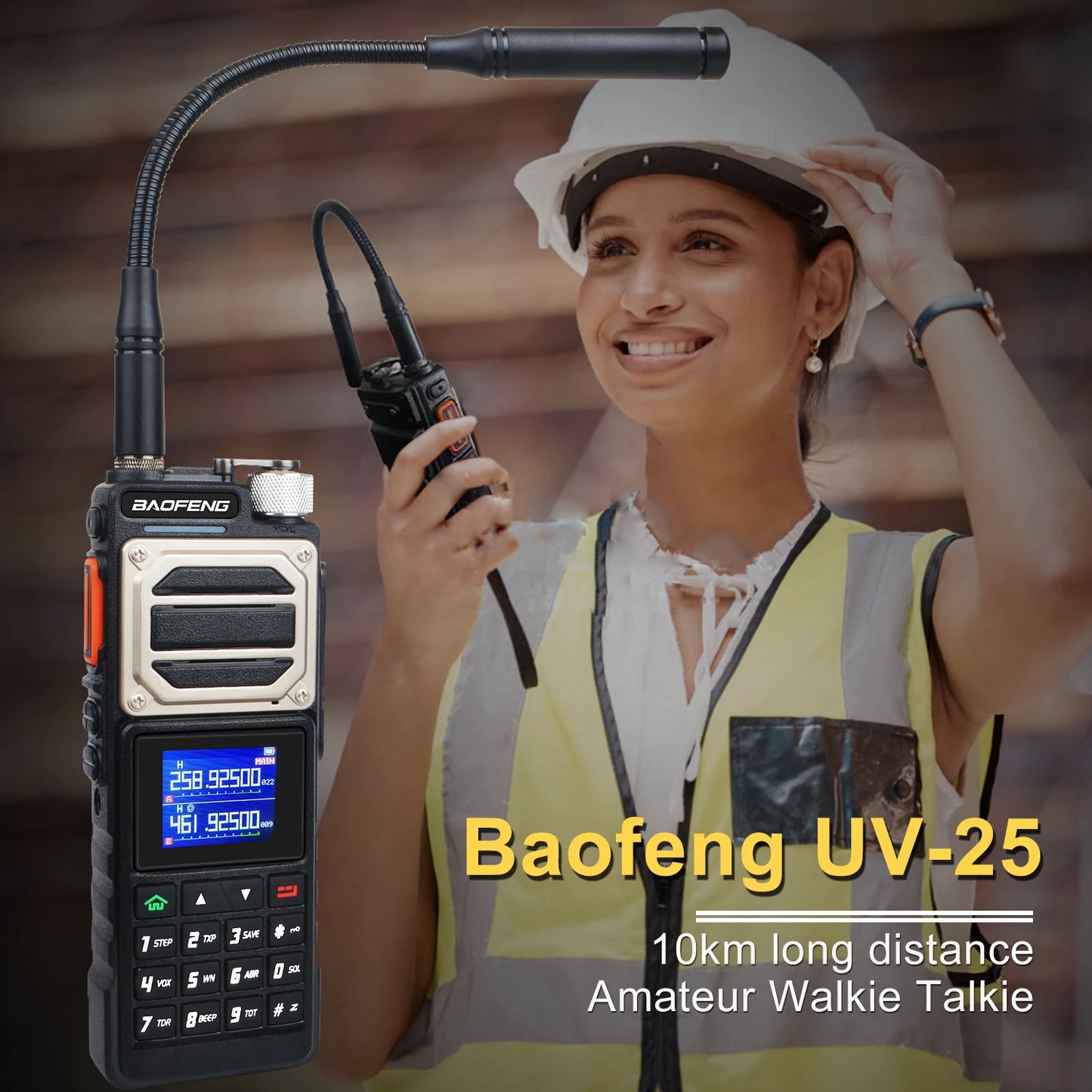 Baofeng 10KM Walkie Talkie UV-25 10W 999Ch Multi-band Amateur FM Radio Freq Copy NoAA Weather Forecast 2800mAh USB-C Battery