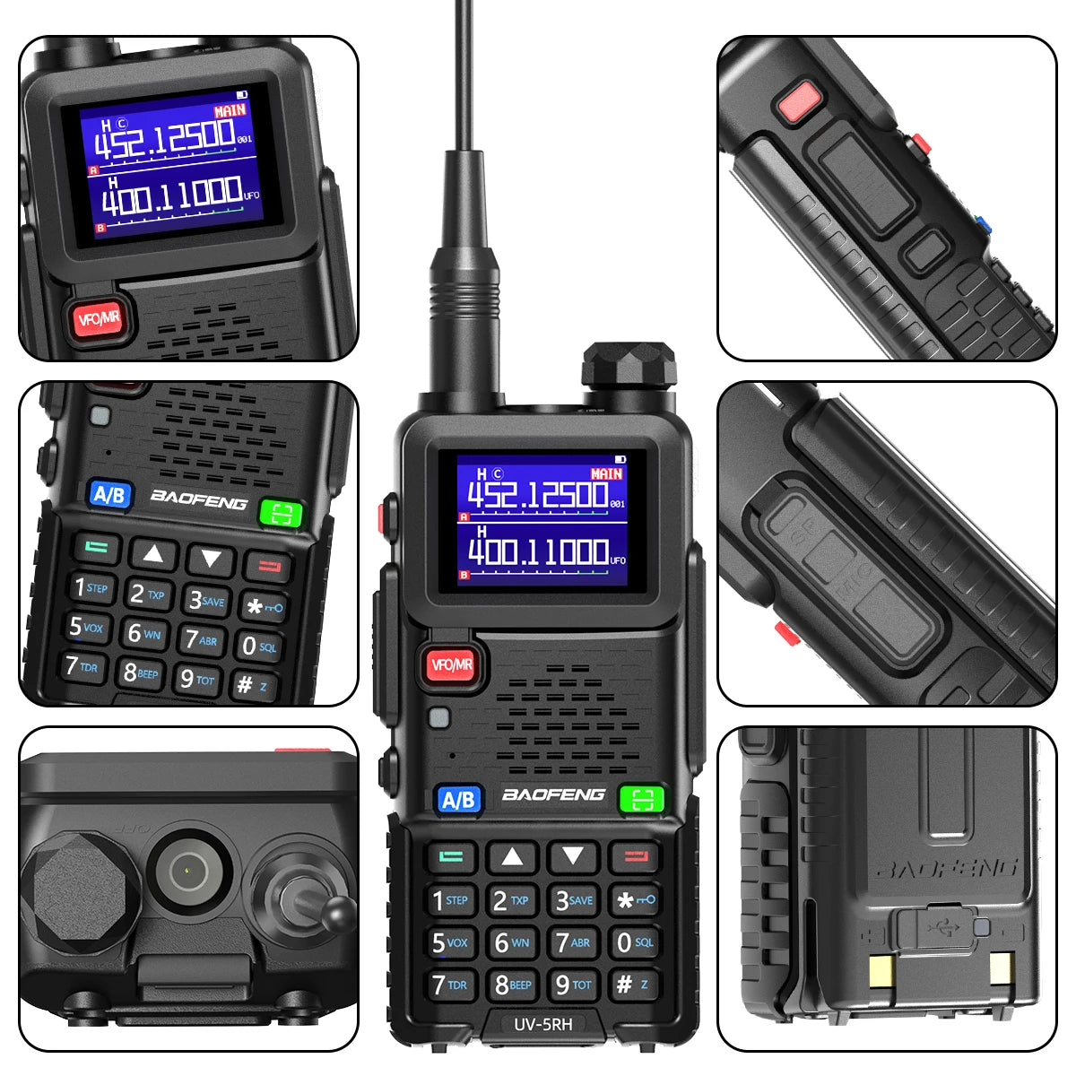 UV-5RH Pro Max 15W Air Band Walkie Talkie Wirless Copy Frequency Type-C NOAA Long Range Baofeng 5RM Ham Two Way Radio