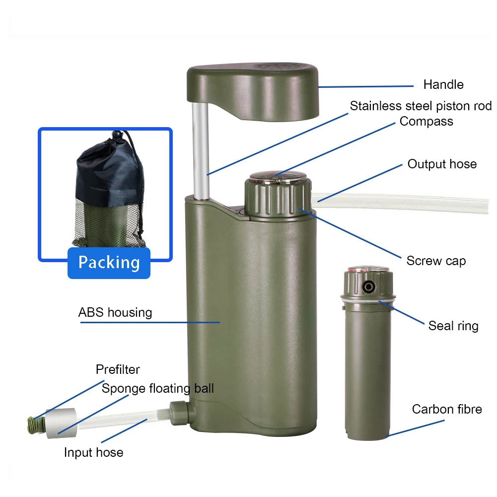 Outdoor Water Filter Filtration System Portable Camping Water Purifier Emergency Supplies Drinking Water Filtering Survival Tool
