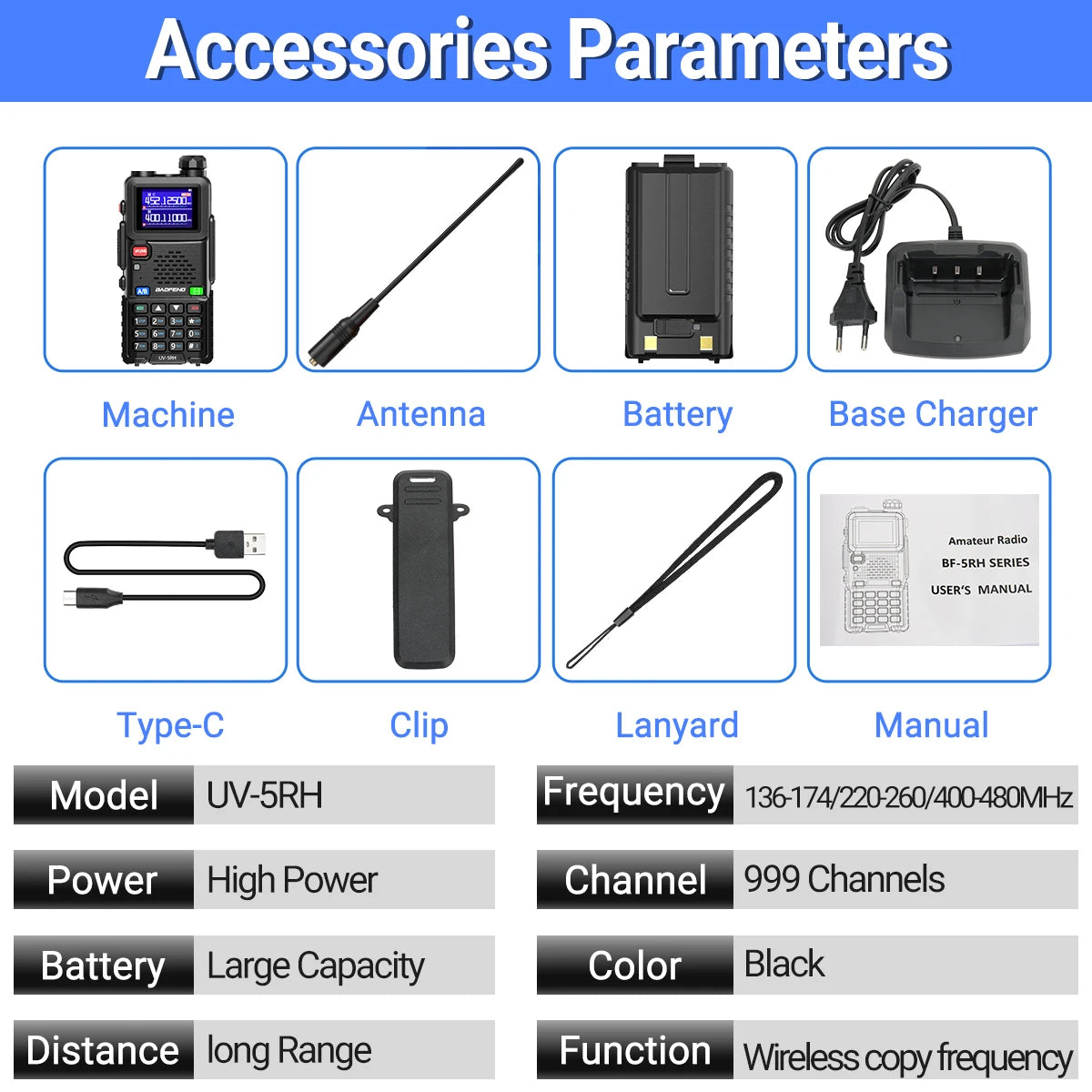 UV-5RH Pro Max 15W Air Band Walkie Talkie Wirless Copy Frequency Type-C NOAA Long Range Baofeng 5RM Ham Two Way Radio