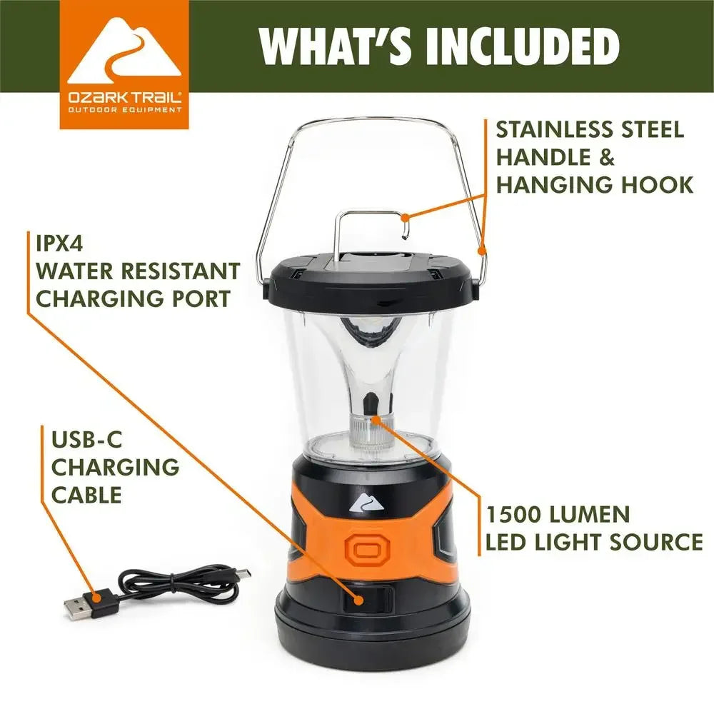 1500 Lumens LED Hybrid Power Lantern Rechargeable Battery Power Cord Black Night Light 360 Degree Alkaline D Batteries Dimmable