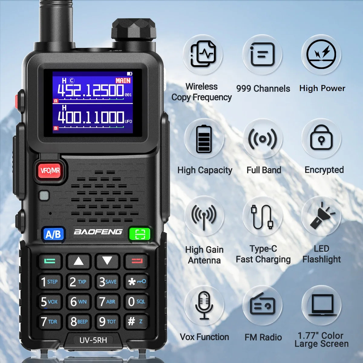 UV 5RH Pro Max 15W Air Band Walkie Talkie Long Range Wirless Copy Frequency Two Way Ham Radio Type-C Baofeng UV 5R Transceiver