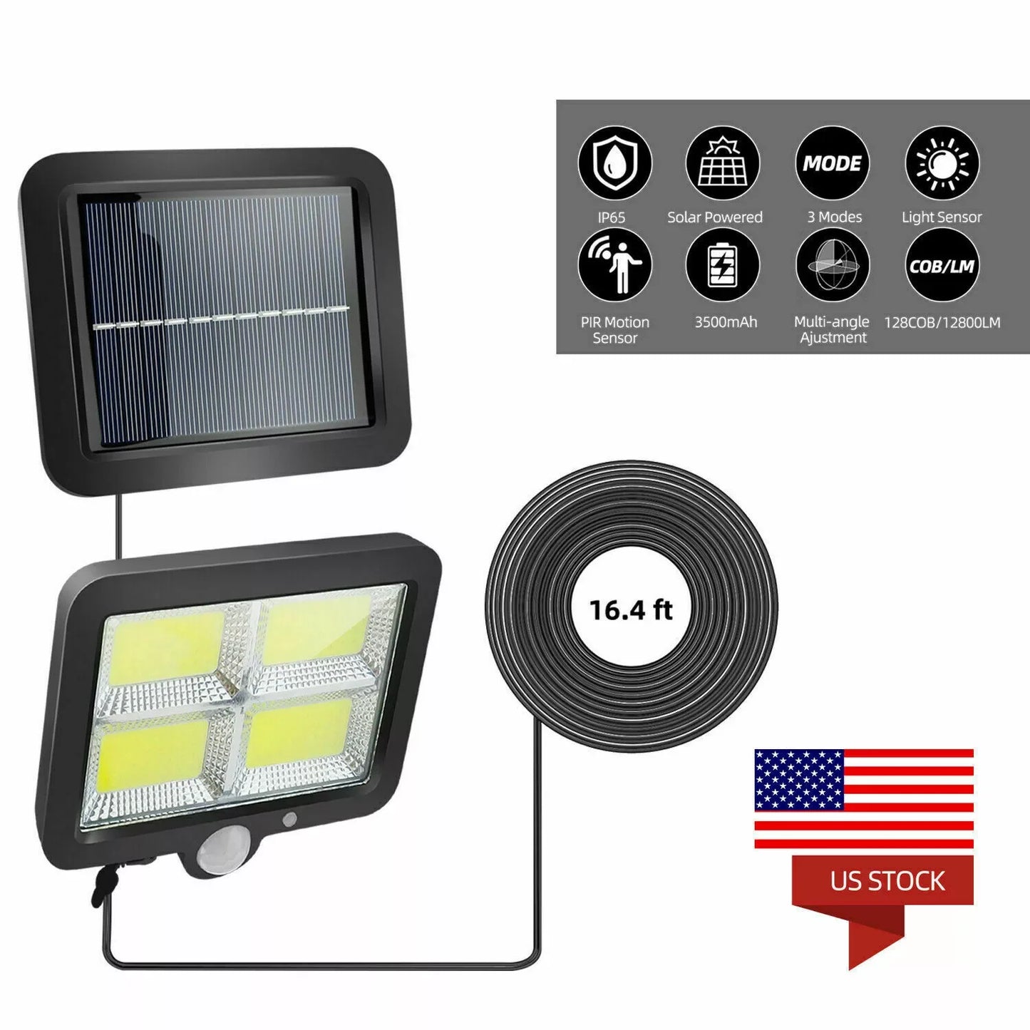 128 COB LED Solar PIR Motion Sensor Wall Light Lighting Outdoor Garden Yard Lamp