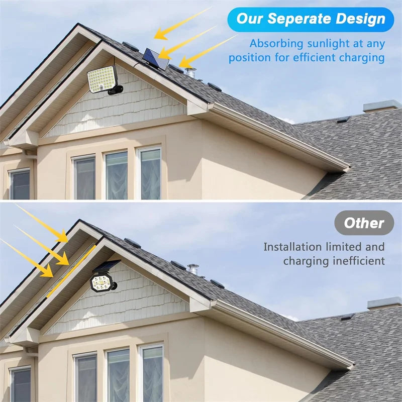 New Solar Outdoor Lights, 256 Solar Powered Motion Sensor Security Lights IP65 Waterproof 3 Modes Flood Lights Outside