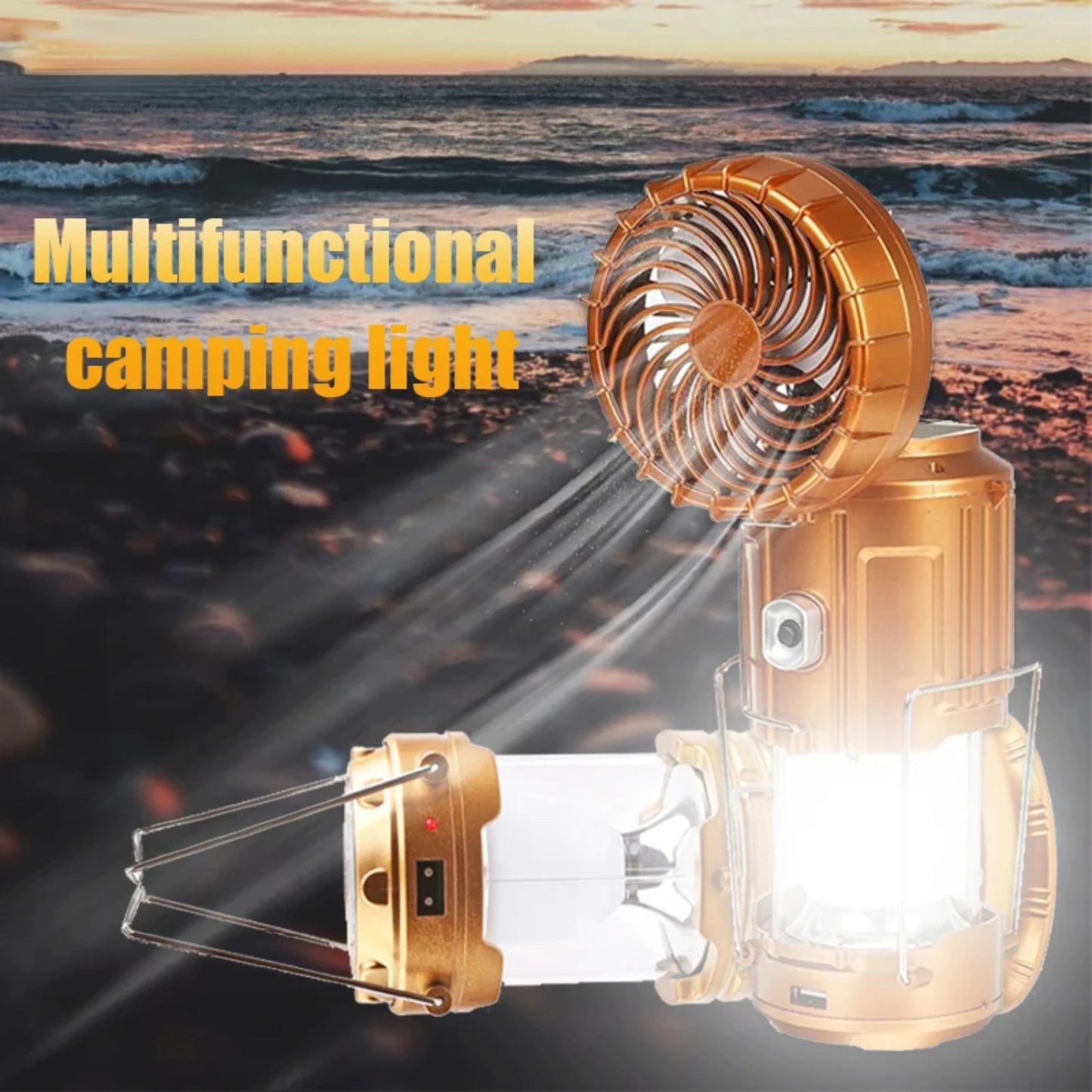 New Multifunctional Camping Light Rechargeable Camping Lamp Solar Power Charging Portable Fan Lantern Emergency Outdoor Lightin
