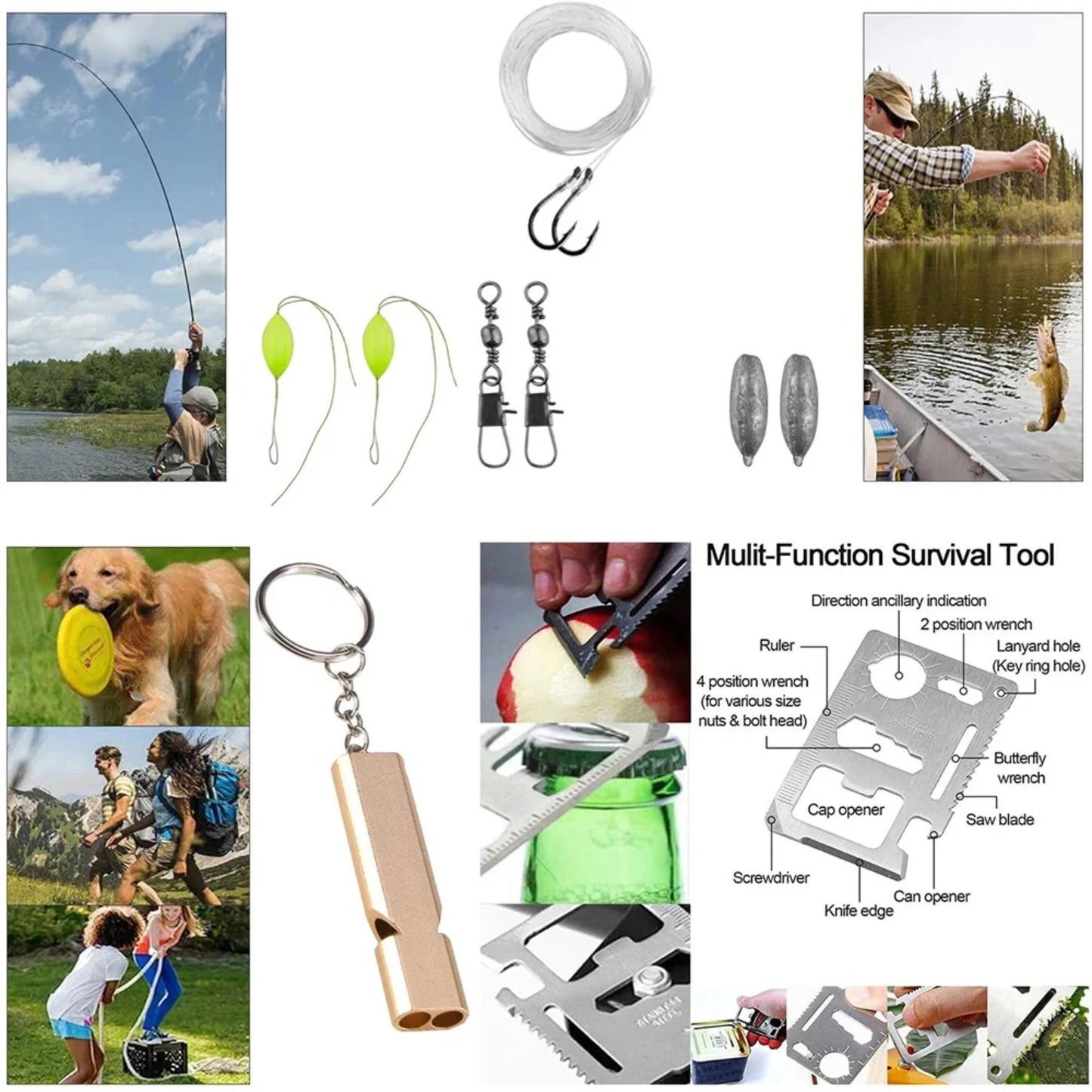 New 15 IN 1 Emergency Survival Kit Gear Camping Travel Multifunction Tactical Defense Equipment First Aid SOS Wilderness Adventu