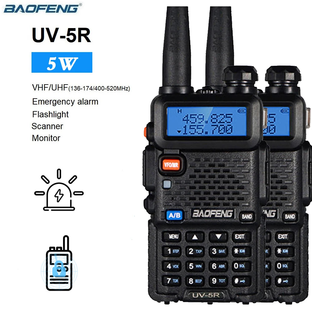 1/2pcs Baofeng Original Uv-5r With LCD High Power Walkie Talkie Radio Comumicador Dmr Vhf Walkman Two Way Radio Dual Band