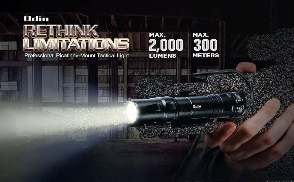 OLIGHT Odin 2000 Lumens Picatinny Rail Mounted Rechargeable Tactical Flashlight Remote Pressure Switch 300 Meters Beam Distance