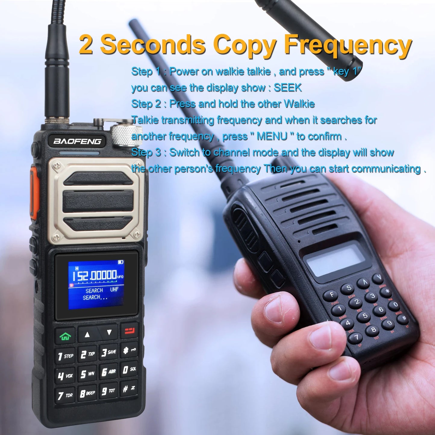 Baofeng 10KM Walkie Talkie UV-25 10W 999Ch Multi-band Amateur FM Radio Freq Copy NoAA Weather Forecast 2800mAh USB-C Battery
