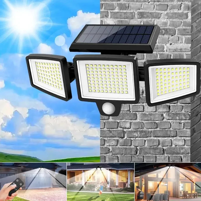 Tuffenough Solar Outdoor Lights 2500LM 210 LED Security Lights with Remote Control,3 Heads Motion Sensor Lights, IP65 Waterproof
