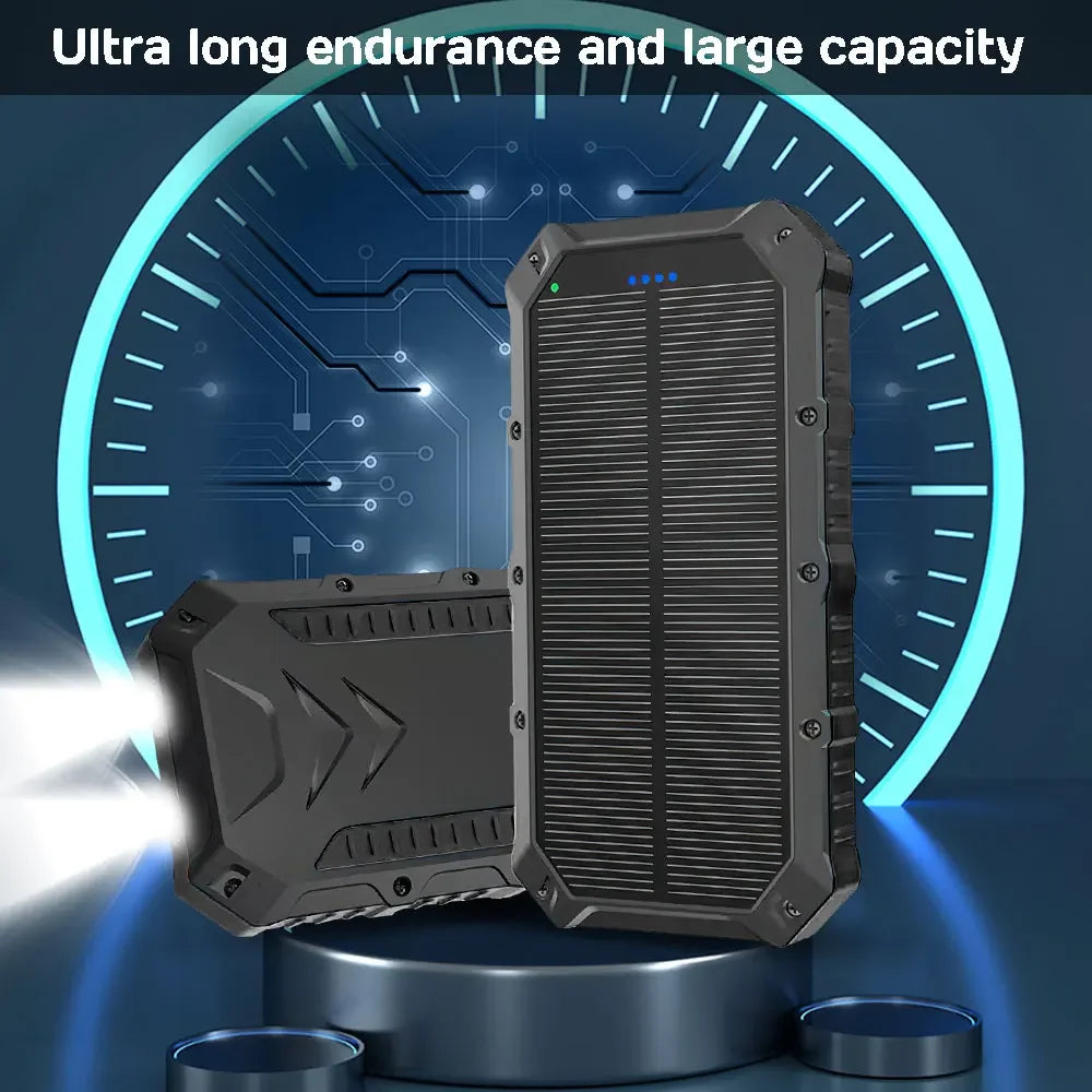 20000mAh Solar Power Bank Portable Charging Power Bank External Battery Charger with Strong Light Double Led Light for iphone