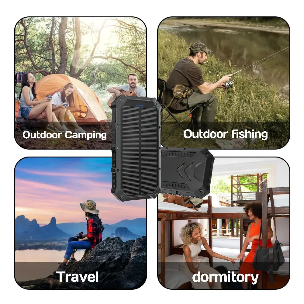 20000mAh Solar Power Bank Portable Charging Power Bank External Battery Charger with Strong Light Double Led Light for iphone
