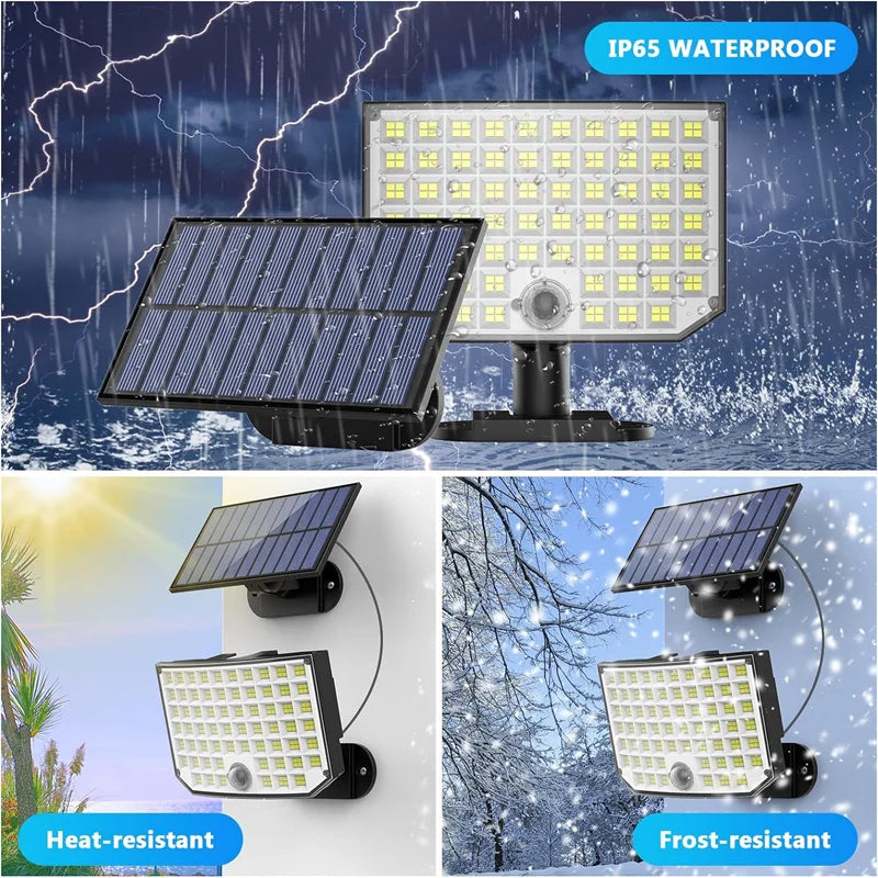 New Solar Outdoor Lights, 256 Solar Powered Motion Sensor Security Lights IP65 Waterproof 3 Modes Flood Lights Outside