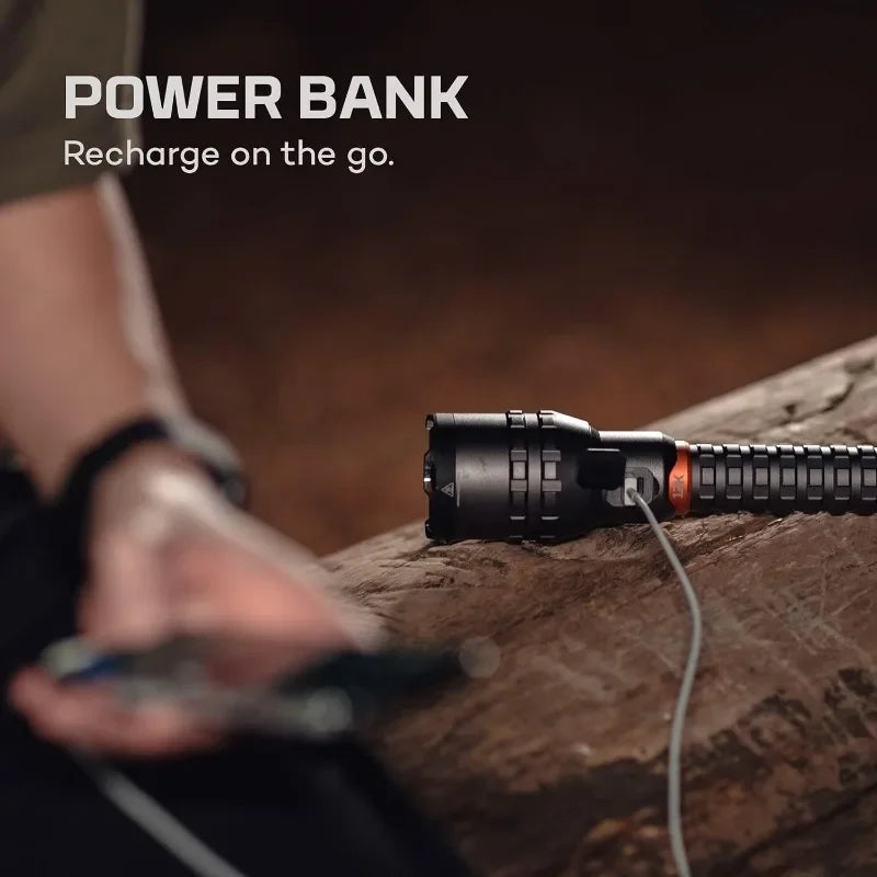 NEBO 12000 Rechargeable Flashlight with 2x Zoom, 5 Light Modes, Waterproof (IP67), and Power Bank, Bright Flashlight for Everday