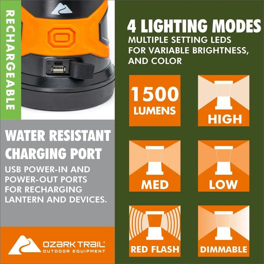 1500 Lumens LED Hybrid Power Lantern Rechargeable Battery Power Cord Black Night Light 360 Degree Alkaline D Batteries Dimmable