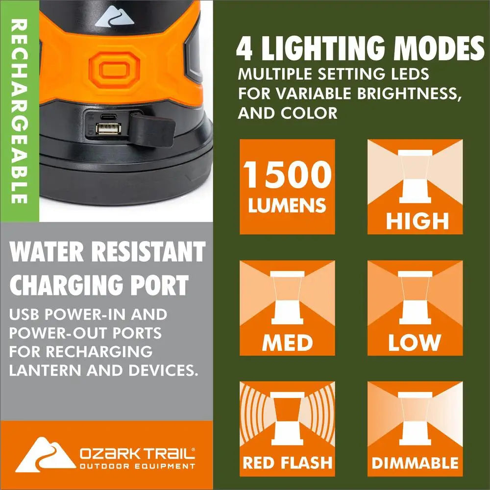 1500 Lumens LED Hybrid Power Lantern Rechargeable Battery Power Cord Black Night Light 360 Degree Alkaline D Batteries Dimmable