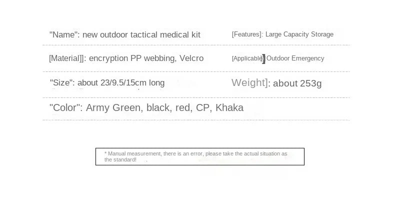 Outdoor First Aid Kit Tactical Hiking Mountaineering Rescue Bag Emergency EDC Rescue Medical Storage Bag Utility Molle Pouch