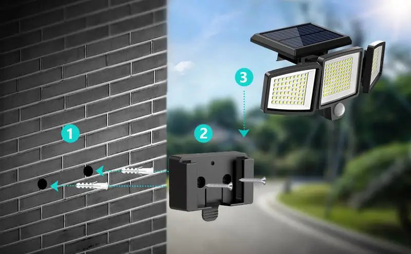 Tuffenough Solar Outdoor Lights 2500LM 210 LED Security Lights with Remote Control,3 Heads Motion Sensor Lights, IP65 Waterproof