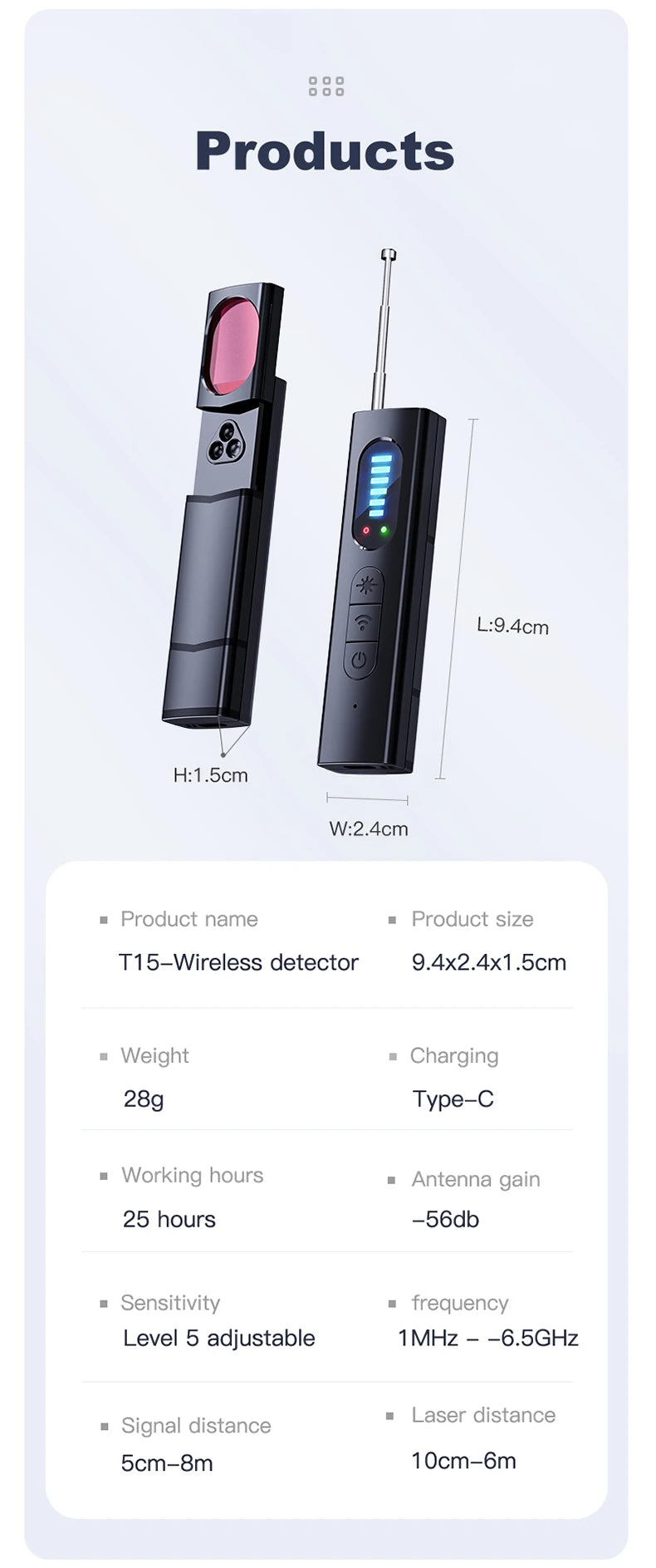 T15 Camera Detector Wireless Signal Infrared Scanner Anti-location Detector Professional GPS Search Devices Security Protection