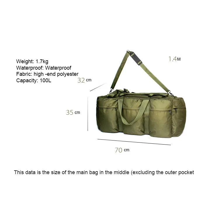 Super Large Capacity 100L Backpack Men Outdoor Waterproof Camping Storage Bag Tent Canopy Tactical Travel Bag Handbag