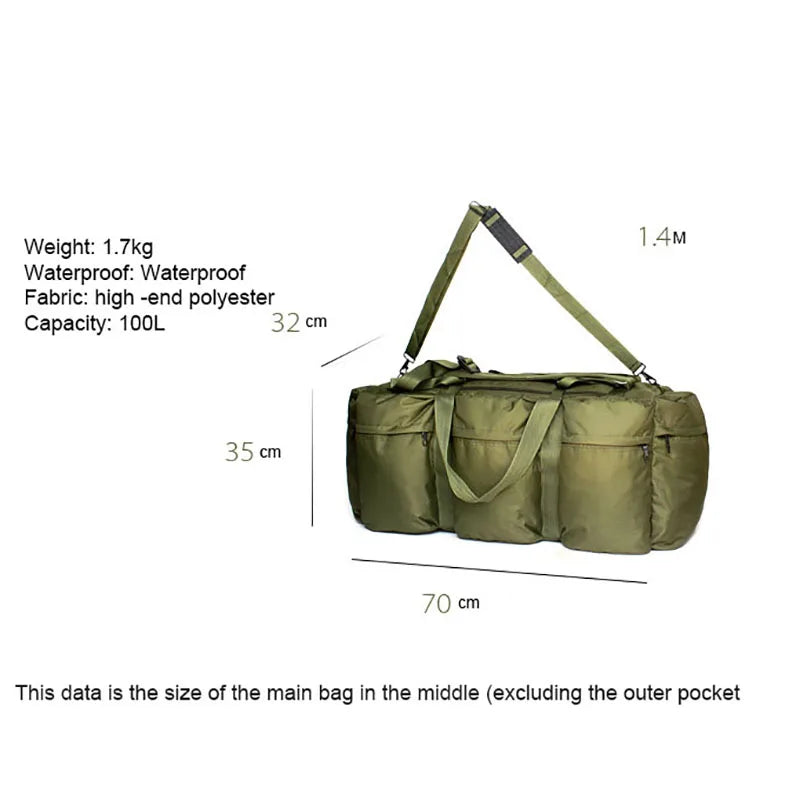 Super Large Capacity 100L Backpack Men Outdoor Waterproof Camping Storage Bag Tent Canopy Tactical Travel Bag Handbag