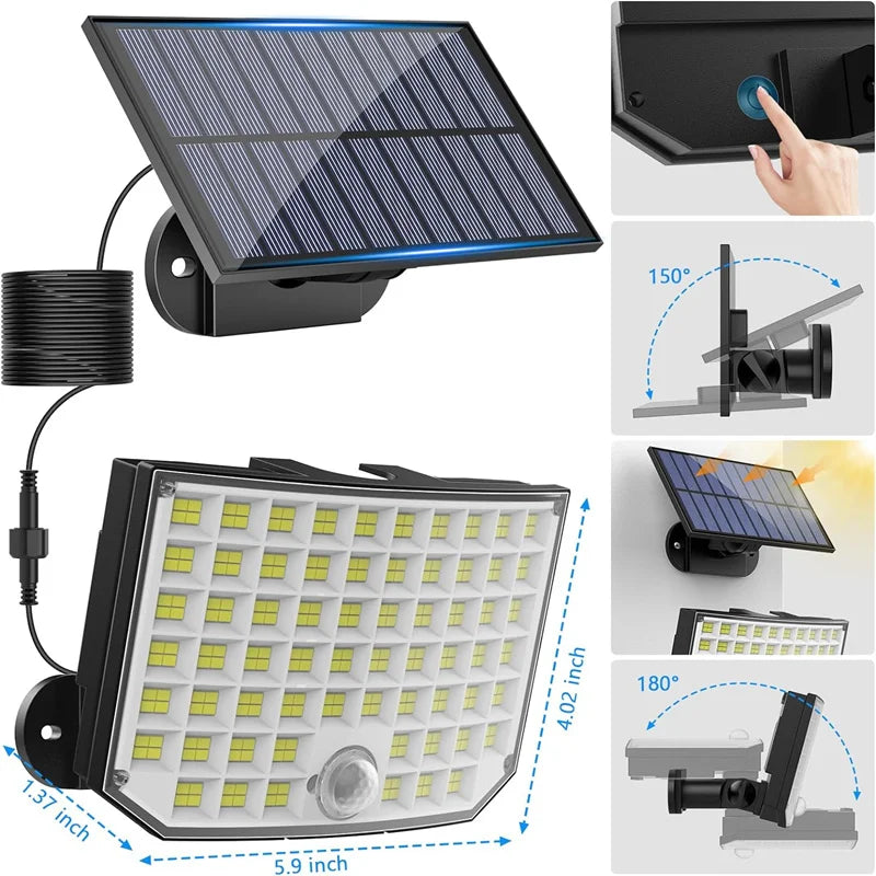 New Solar Outdoor Lights, 256  Solar Powered Motion Sensor Security Lights IP65 Waterproof 3 Modes Flood Lights  Outside